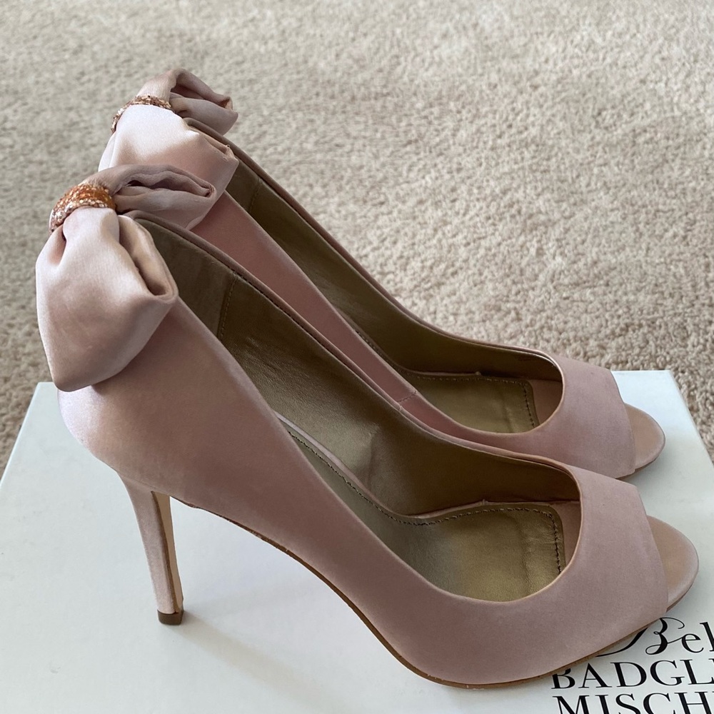 Badgley Mischka satin open-toe pump
